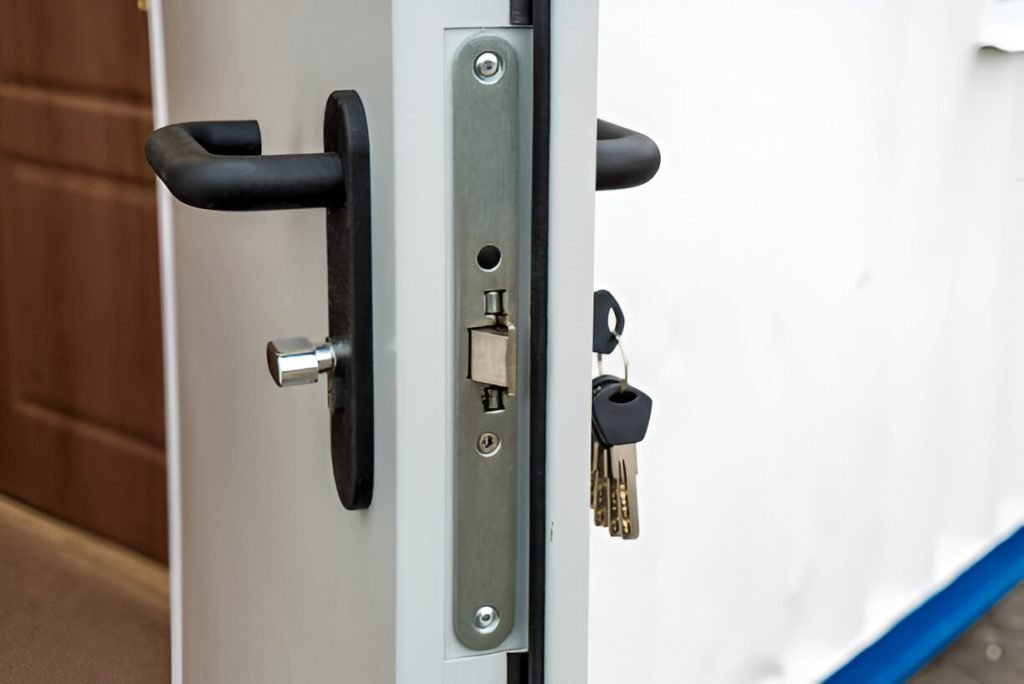 Engineer working on a door lock during a bank holiday callout in North London